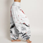 Buddha Stones Casual Red-crowned Reed Sun Crane Pattern Women's Elastic Waist Harem Pants - image 3