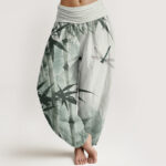 Buddha Stones Casual Bamboo Leaves Dragonfly Pattern Women's Elastic Waist Harem Pants - LightGreen - US22，UK/AU26，EU54 (6XL) - image 1