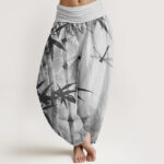 Buddha Stones Casual Bamboo Leaves Dragonfly Pattern Women's Elastic Waist Harem Pants - Silver - US22，UK/AU26，EU54 (6XL) - image 5