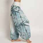 Buddha Stones Casual Bamboo Leaves Dragonfly Pattern Women's Elastic Waist Harem Pants - image 10
