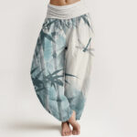 Buddha Stones Casual Bamboo Leaves Dragonfly Pattern Women's Elastic Waist Harem Pants - Linen - US22，UK/AU26，EU54 (6XL) - image 8