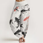Buddha Stones Casual Koi Fish Pattern Women's Elastic Waist Harem Pants - GhostWhite - US22，UK/AU26，EU54 (6XL) - image 1