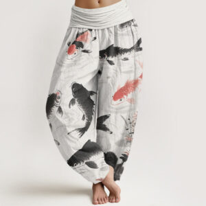 Buddha Stones Casual Koi Fish Pattern Women's Elastic Waist Harem Pants - GhostWhite - US22，UK/AU26，EU54 (6XL) - image 1
