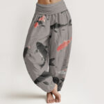 Buddha Stones Casual Koi Fish Pattern Women's Elastic Waist Harem Pants - DimGray - US22，UK/AU26，EU54 (6XL) - image 5