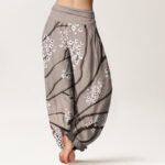 Buddha Stones Casual Plum Blossom Branch Pattern Women's Elastic Waist Harem Pants - image 6