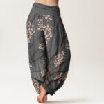 Buddha Stones Casual Plum Blossom Branch Pattern Women's Elastic Waist Harem Pants - image 9