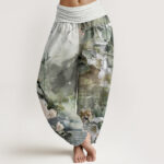 Buddha Stones Bamboo Tree Pavilion Flower Pattern Women's Elastic Waist Harem Pants - MediumSeaGreen - US22，UK/AU26，EU54 (6XL) - image 1