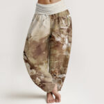 Buddha Stones Bamboo Tree Pavilion Flower Pattern Women's Elastic Waist Harem Pants - DarkGoldenrod - US22，UK/AU26，EU54 (6XL) - image 5