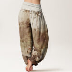 Buddha Stones Bamboo Tree Pavilion Flower Pattern Women's Elastic Waist Harem Pants - image 6