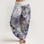 Buddha Stones Bamboo Tree Pavilion Flower Pattern Women's Elastic Waist Harem Pants - DarkSlateBlue - US22，UK/AU26，EU54 (6XL) - image 8