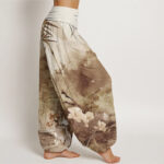 Buddha Stones Bamboo Tree Pavilion Flower Pattern Women's Elastic Waist Harem Pants - image 7