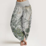 Buddha Stones Butterfly Bamboo Flower Pattern Women's Elastic Waist Harem Pants - LightGrey - US22，UK/AU26，EU54 (6XL) - image 1