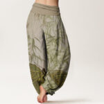 Buddha Stones Butterfly Bamboo Flower Pattern Women's Elastic Waist Harem Pants - image 6