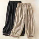 Buddha Stones Casual Plain Lace Side Design 7-8 Length Cotton Linen Women's Harem Pants With Pockets - image 32