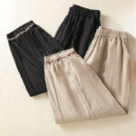 Buddha Stones Casual Plain Lace Side Design 7-8 Length Cotton Linen Women's Harem Pants With Pockets - image 33