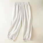 Buddha Stones Casual Plain Lace Side Design 7-8 Length Cotton Linen Women's Harem Pants With Pockets - image 18