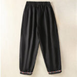 Buddha Stones Casual Plain Lace Side Design 7-8 Length Cotton Linen Women's Harem Pants With Pockets - image 26