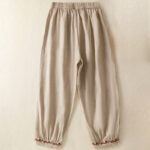 Buddha Stones Casual Plain Lace Side Design 7-8 Length Cotton Linen Women's Harem Pants With Pockets - image 2