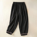Buddha Stones Casual Plain Lace Side Design 7-8 Length Cotton Linen Women's Harem Pants With Pockets - Black - US8-10，UK/AU12-14，EU40-42 (2XL) - image 25