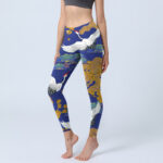 Buddha Stones Flying Red-Crowned Crane Pine Tree Flower Pattern Print Gym Leggings Women's Yoga Pants - MediumBlue - US18，UK/AU22，EU50 (4XL) - image 1