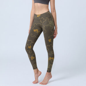 Buddha Stones Auspicious Cloud Maple Leaf Pattern Print Gym Leggings Women's Yoga Pants - SaddleBrown - US18，UK/AU22，EU50 (4XL) - image 1