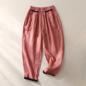 Buddha Stones Versatile Contrasting Color Design Drawstring 7-8 Length Women's Harem Pants With Pockets