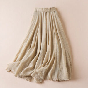 Buddha Stones Vintage Casual Pure Color High Waist Cotton Women's Skirt