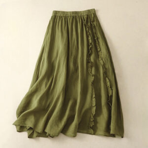 Buddha Stones Summer Plain Ruffle Design Women's Cotton Skirt