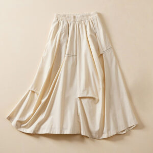 Buddha Stones Summer Casual Irregular Design Women's Cotton Skirt With Pockets