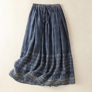 Buddha Stones Vintage Ethnic Floral Pattern Lined Drawstring Women's Skirt With Pockets