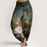 Buddha Stones Casual Lotus Starry Sky Clouds Pattern Women's Elastic Waist Harem Pants - SaddleBrown - US22，UK/AU26，EU54 (6XL) - image 5
