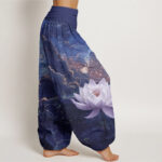 Buddha Stones Casual Lotus Starry Sky Clouds Pattern Women's Elastic Waist Harem Pants - image 9