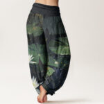 Buddha Stones Casual Lotus Leaves On The Lake Pattern Women's Elastic Waist Harem Pants - image 3