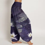 Buddha Stones Casual Lotus Leaves On The Lake Pattern Women's Elastic Waist Harem Pants - image 9