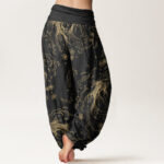Buddha Stones Casual Koi Fish Waves And Petal Line Pattern Women's Elastic Waist Harem Pants - image 3