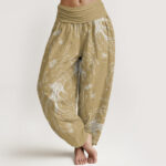 Buddha Stones Casual Koi Fish Waves And Petal Line Pattern Women's Elastic Waist Harem Pants - PaleGoldenrod - US22，UK/AU26，EU54 (6XL) - image 5