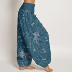 Buddha Stones Casual Koi Fish Waves And Petal Line Pattern Women's Elastic Waist Harem Pants - image 9
