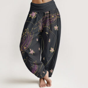 Buddha Stones Casual Koi Fish Cherry Blossom Petal Pattern Women's Elastic Waist Harem Pants - Indigo - US22，UK/AU26，EU54 (6XL) - image 1