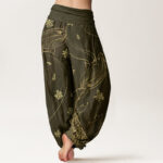 Buddha Stones Casual Koi Fish Cherry Blossom Petal Pattern Women's Elastic Waist Harem Pants - image 7