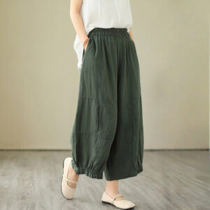 Buddha Stones Vintage Casual Pleated Design Cotton Women's Wide Leg Pants With Pockets