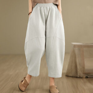 Buddha Stones Spring 7-8 Length Solid Color Women's Cotton Linen Harem Pants With Pockets