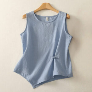 Buddha Stones Summer Solid Color Sleeveless Women's Cotton Linen Vest Waistcoat