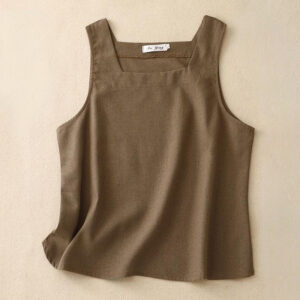Buddha Stones Summer Square Collar Women's Cotton Linen Sleeveless Vest