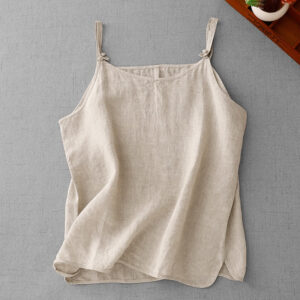 Buddha Stones Summer Plain Adjustable Strap Design Women's Cotton Linen Vest Waistcoat - Linen - US8-10，UK/AU12-14，EU40-42 (2XL) - image 1