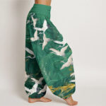 Buddha Stones Flying White Cranes Auspicious Clouds Design Women's Elastic Waist Harem Pants - image 3
