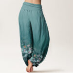 Buddha Stones Colorful Rose Flowers Design Women's Elastic Waist Harem Pants - image 10