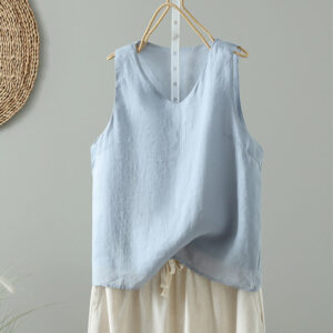 Buddha Stones Vintage Pure Color V-Neck Cotton Sleeveless Women's Vest Waistcoat