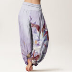 Buddha Stones Epiphyllum Flowers Design Women's Elastic Waist Harem Pants - image 9