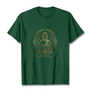 Buddha Stones Golden Meditation Buddha Halo Holding A Lotus Flower Tee T-shirt