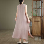 Buddha Stones Casual Spring Plain Irregular Sleeveless Cotton Linen Midi Dress With Pockets - image 20